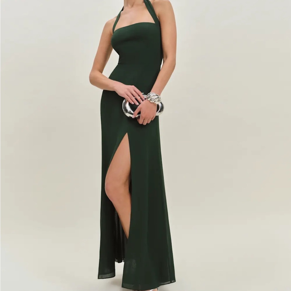 Reformation Dark Green Halter Maxi Dress